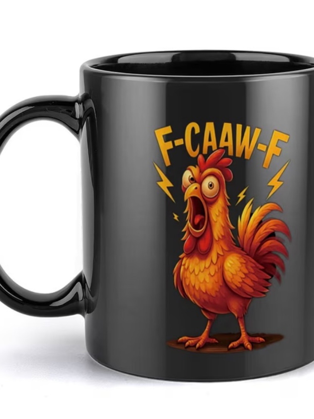 Black Mug with Loud Rooster Graphic Saying ‘F-CAAW-F' Two Sided NWT - Picture 6 of 6